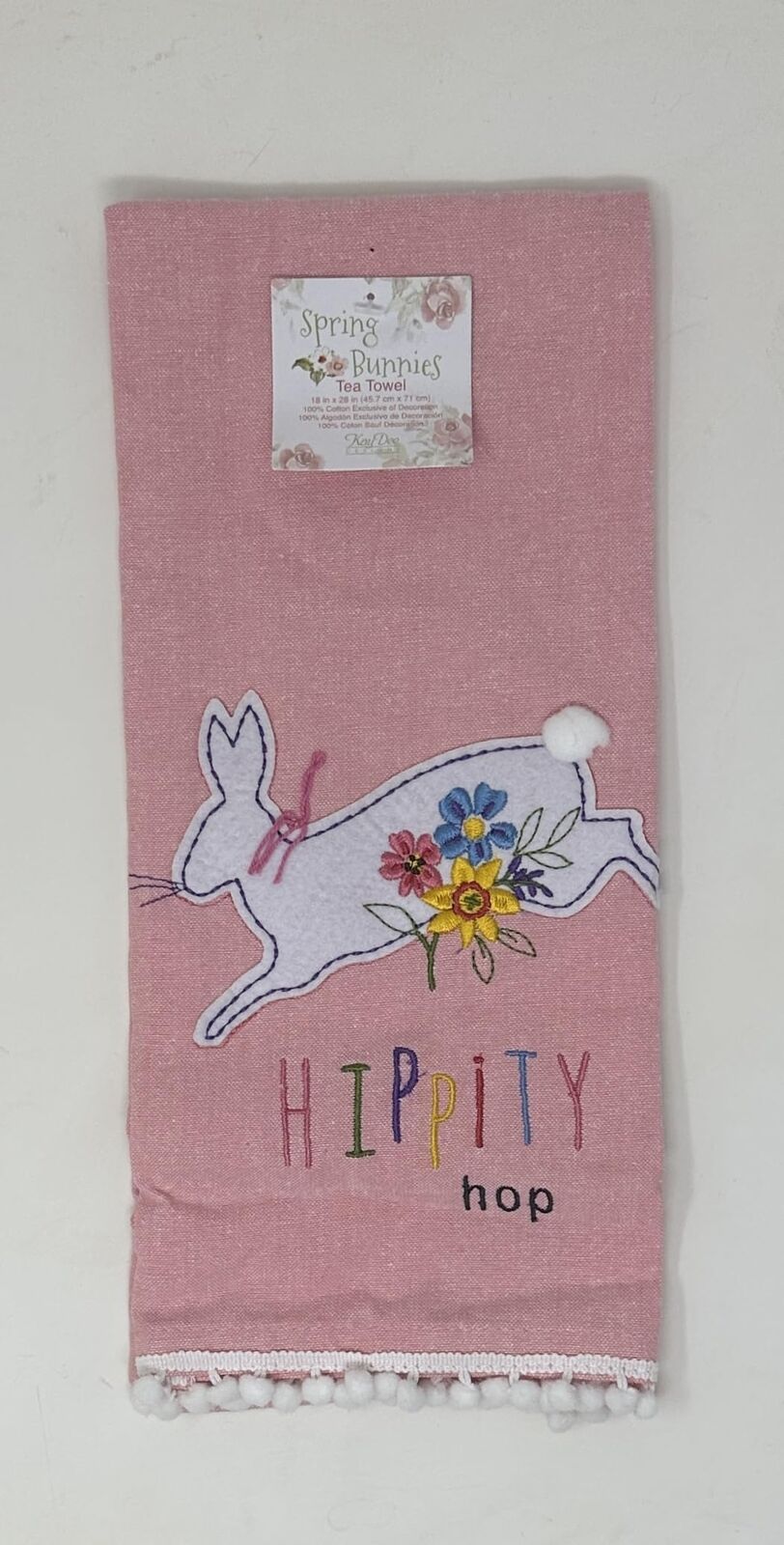Kay Dee Designs Hippity Hop Embroidered Tea Towel, 18 x 28 inches, Pink Spring