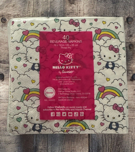 Hello Kitty 40 Beverage Cocktail Paper Napkins Retro Rainbow Clouds
