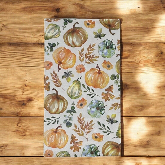 Servilletas con acuarela para decoupage de otoño, hojas pálidas de clementina, calabazas, manualidades de papel para invitados