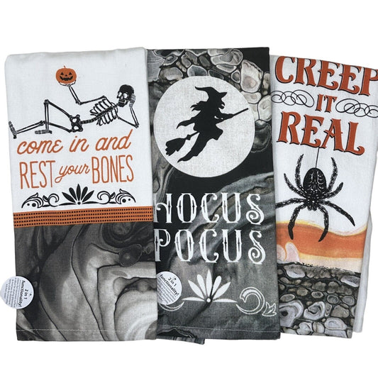 Paquetes de 3 toallas de cocina de algodón Kay Dee con temática de Halloween espeluznante