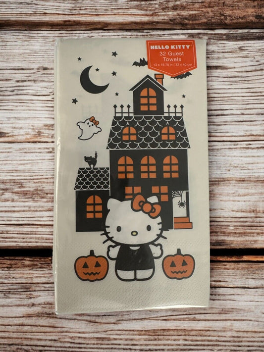 Toallas para invitados de la casa embrujada de Halloween de Hello Kitty para la fiesta de Acción de Gracias de otoño