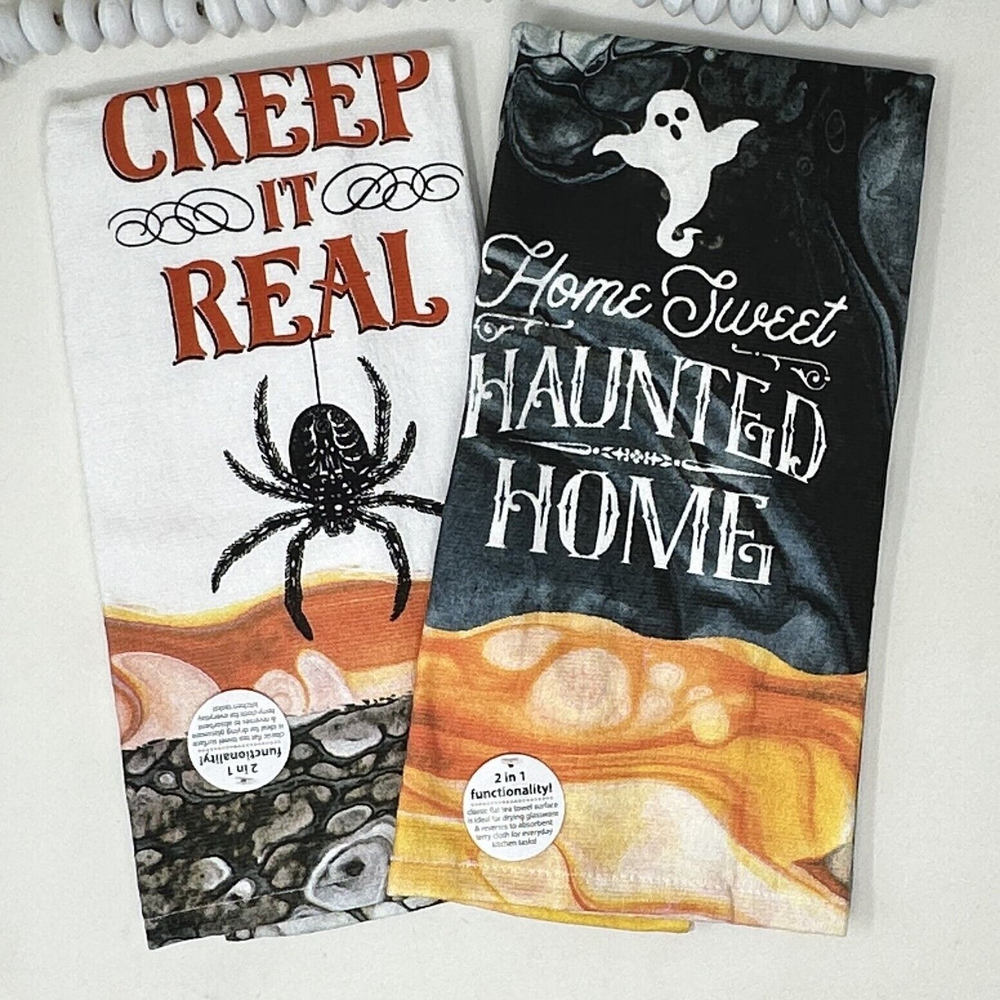 Paquetes de 2 toallas de cocina de algodón Kay Dee con temática de Halloween espeluznante