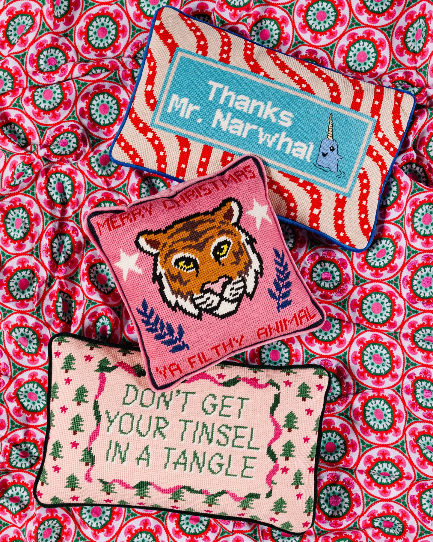 Narwhal Needlepoint Pillow