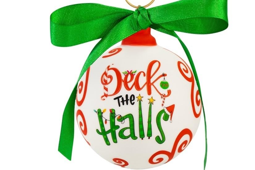 Deck The Halls Ceramic Ball Ornament Red Green Handpainted