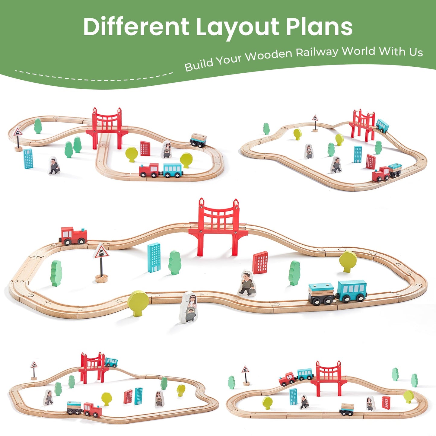 Tiny Land® Wooden Train Set for Children 39 Pcs