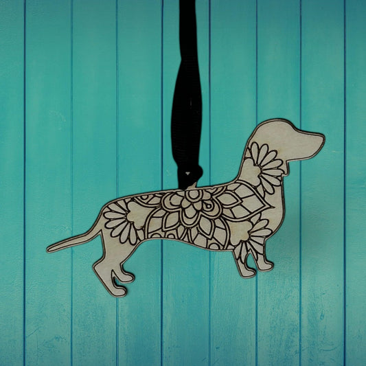 Dachshund Ornament | Handcrafted Wooden Dog Keepsake | Rainbow Bridge Memorial Carved Design