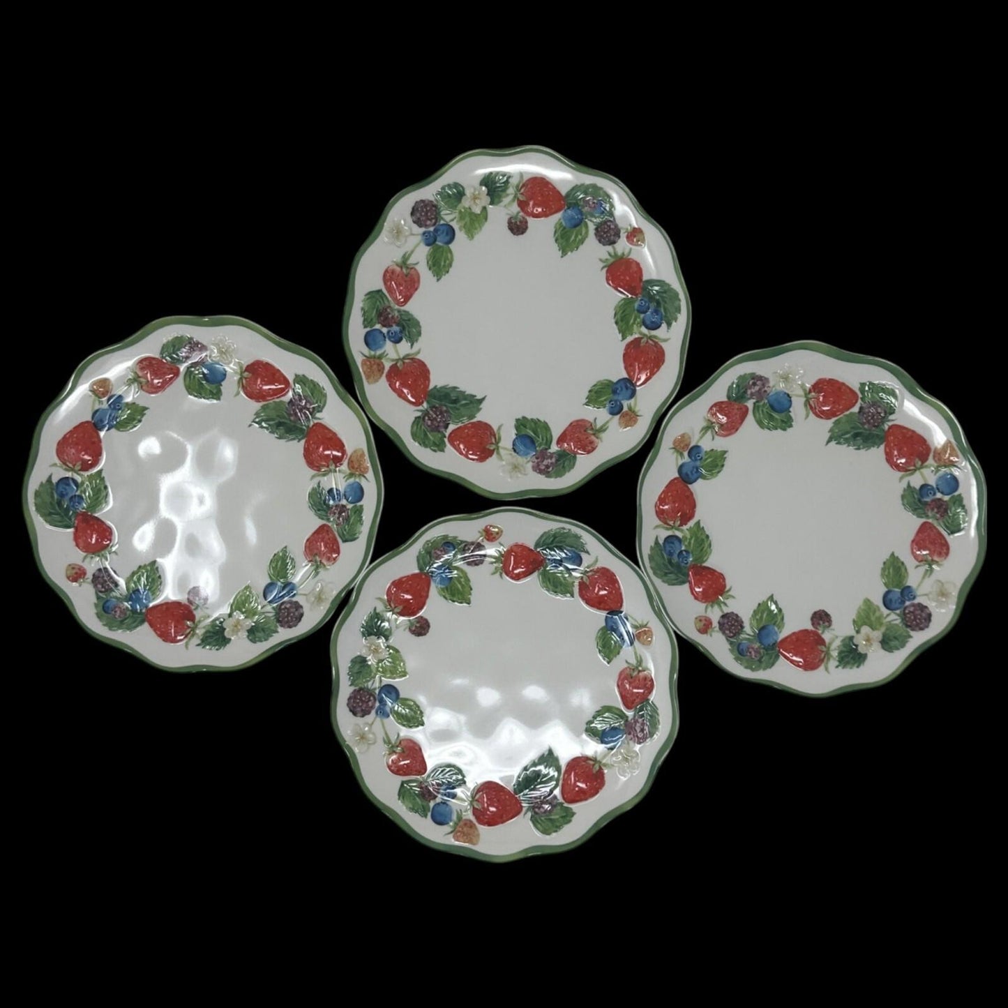 Primrose Vintage Berry Melamine 6.5" Dessert Plates Set of 4 Blueberries, Strawberries