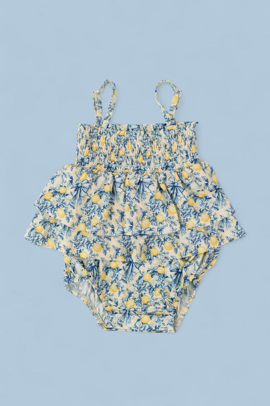 VINTAGE CITRUS TOILE SMOCKED TIERED DREAM BODYSUIT DRESS