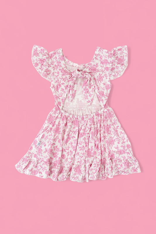 ROSEWOOD TOILE DREAM TIE BACK RUFFLE DRESS