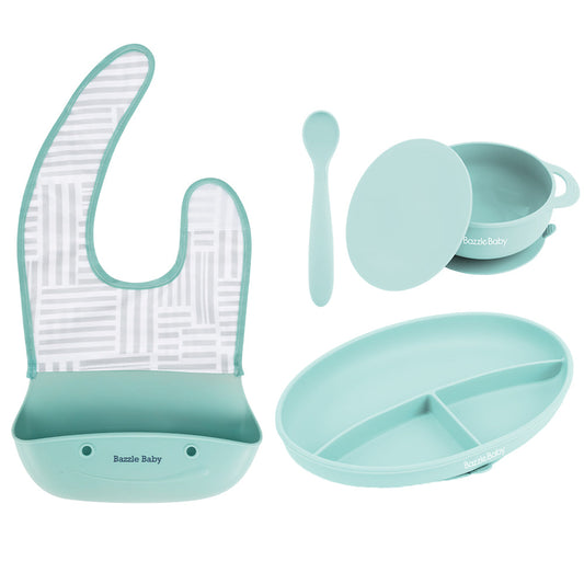 Foodie® Feeding Set: Geo Stripe and Mint in box