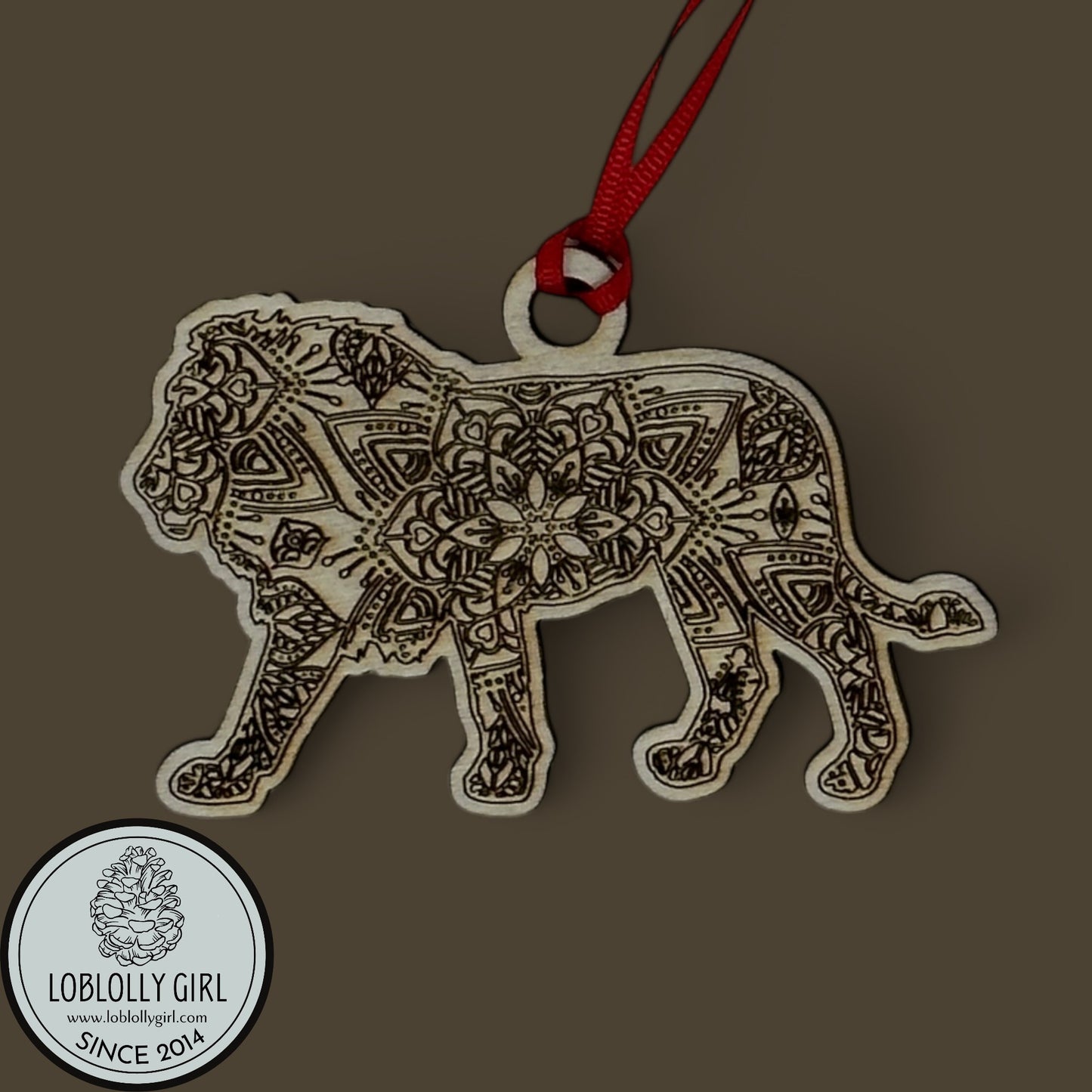 Father Figure: Strong Protective Mandala Wooden Lion Gift, Family Christmas Ornament & Car Charm for Dad