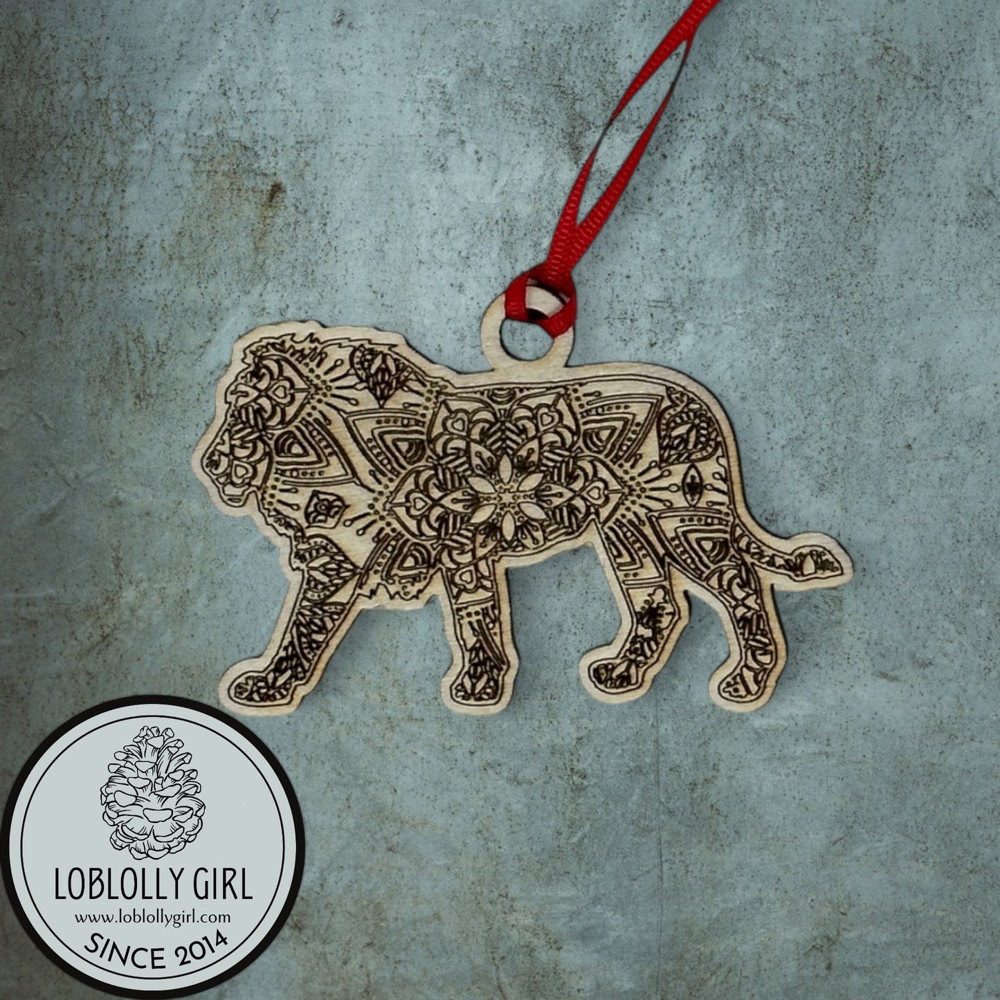 Father Figure: Strong Protective Mandala Wooden Lion Gift, Family Christmas Ornament & Car Charm for Dad