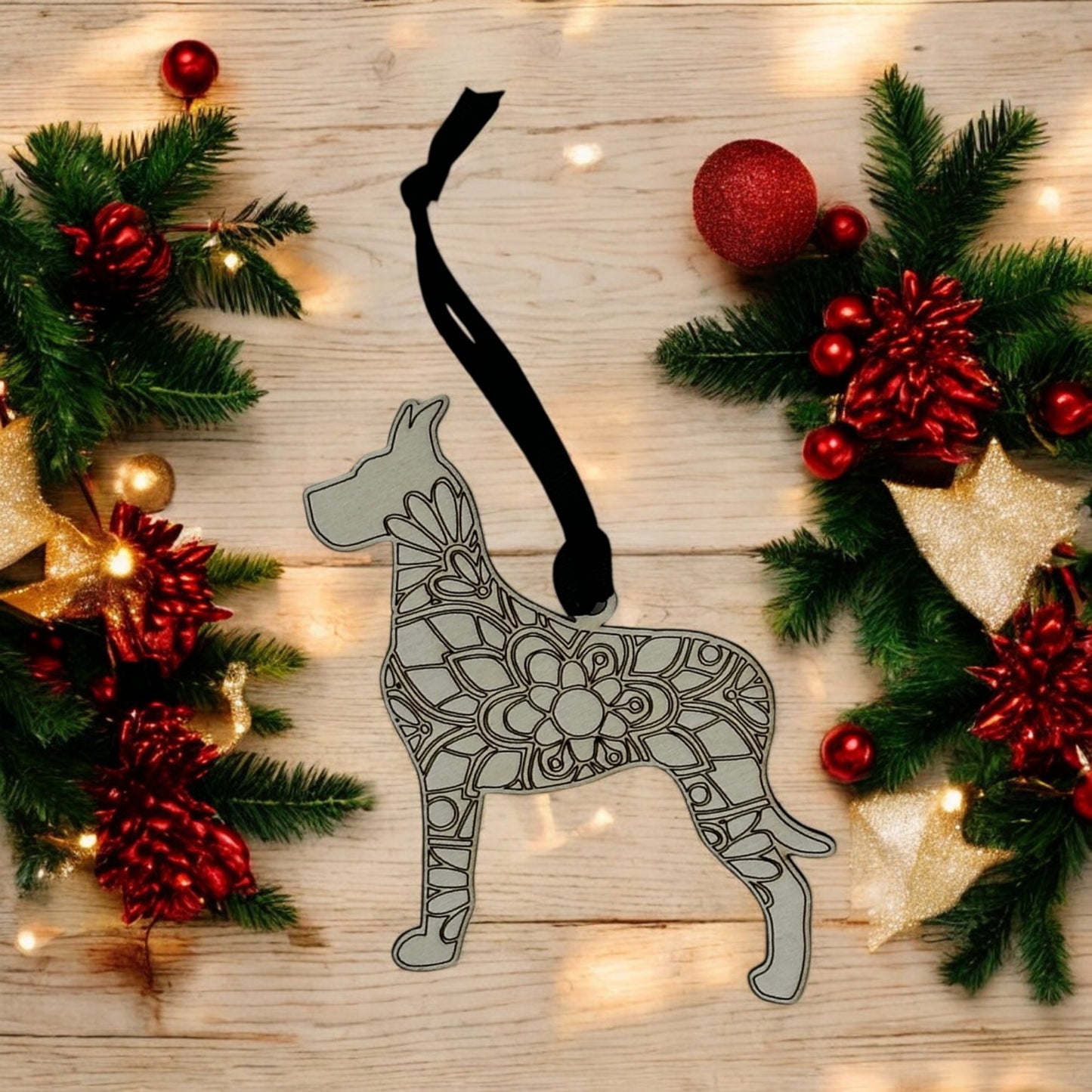 Great Dane Ornament – Handcrafted Wooden Mandala Keepsake
