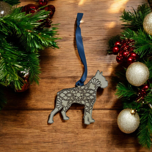 Boxer Ornament | Handcrafted Wooden Dog Gift Keepsake | Rainbow Bridge Memorial Carved Design
