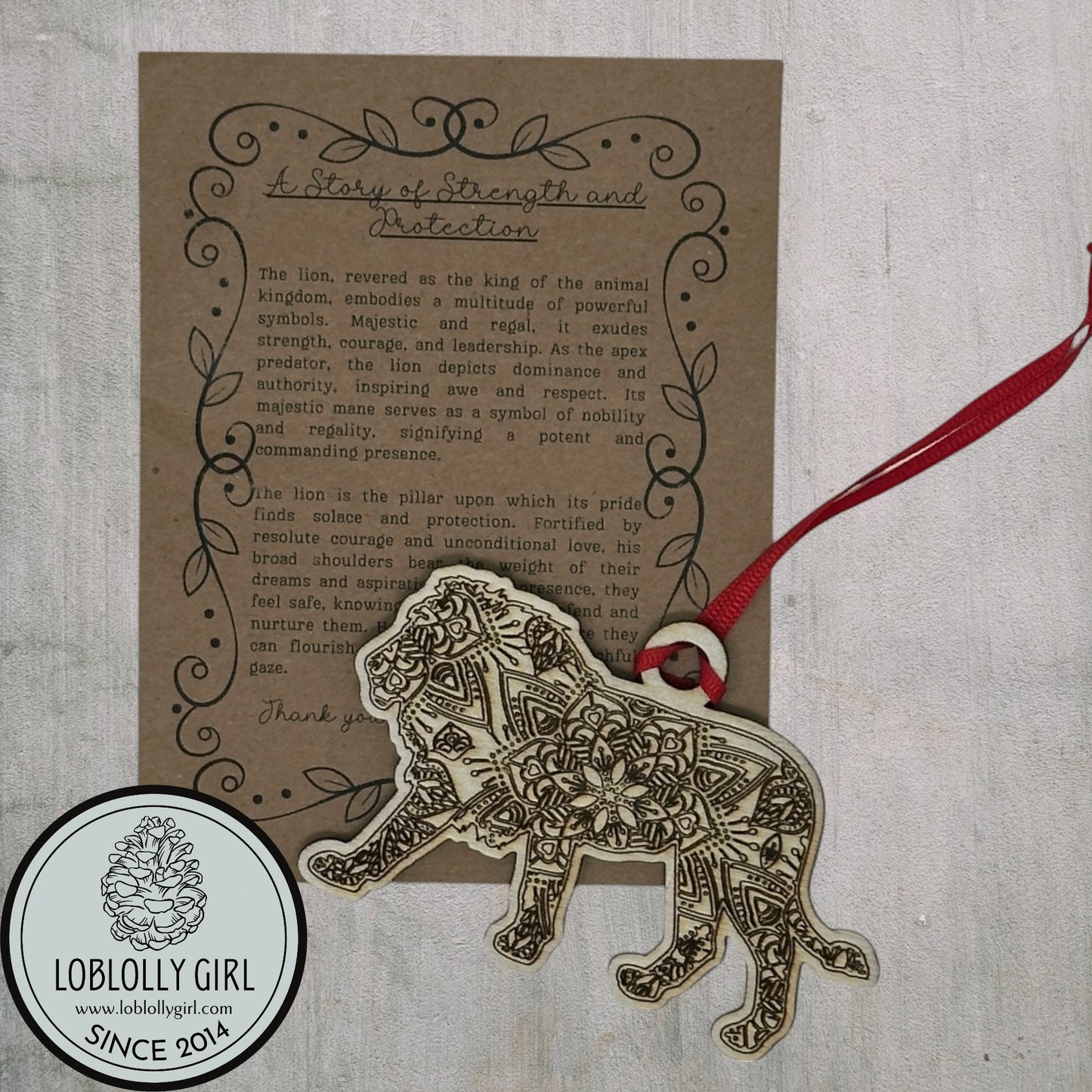 Father Figure: Strong Protective Mandala Wooden Lion Gift, Family Christmas Ornament & Car Charm for Dad