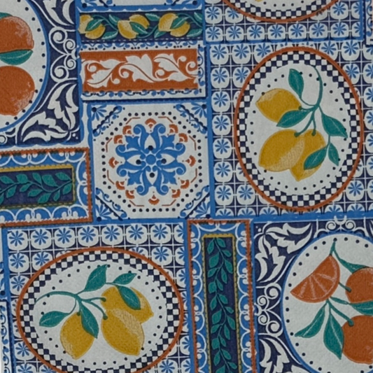 Mediterranean Tile Decoupage Napkins – Luncheon Size Citrus & Blue Pattern (Set of 2, 3-Ply)