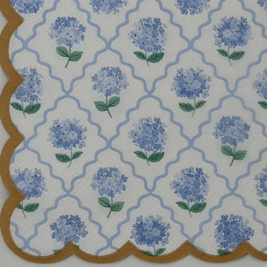 Decoupage Napkins Blue White Gold Hydrangea Floral Lattice Paper Crafts