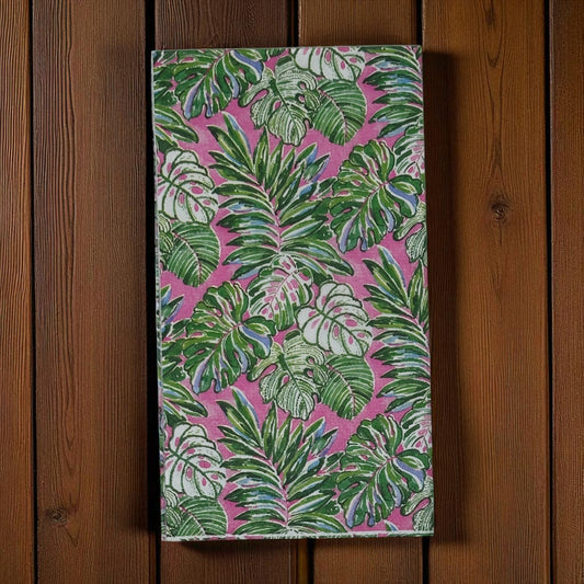 🌴 Tommy Bahama Pink & Green Palm Guest Size Decoupage Napkins – Tropical Leaf Design – Summer Paper Napkins for Crafts (Set of 2)