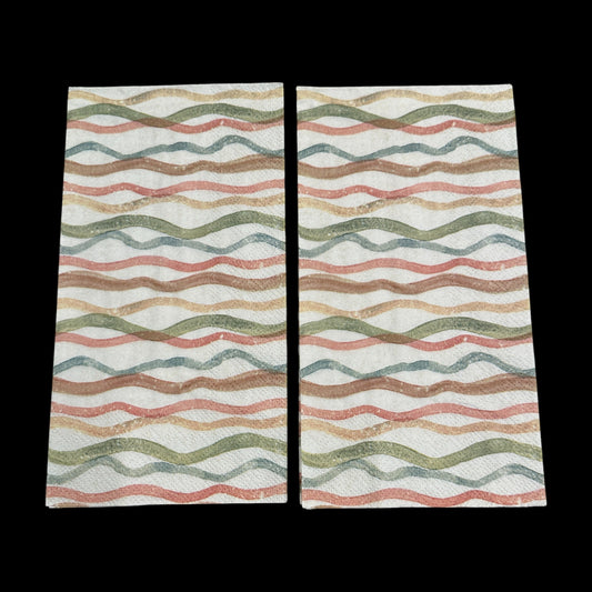 Watercolor Coast Waves Peach Guest Size Decoupage Napkin – Coastal Striped Paper for Beach Crafts, Summer DIY & Coastal Decor