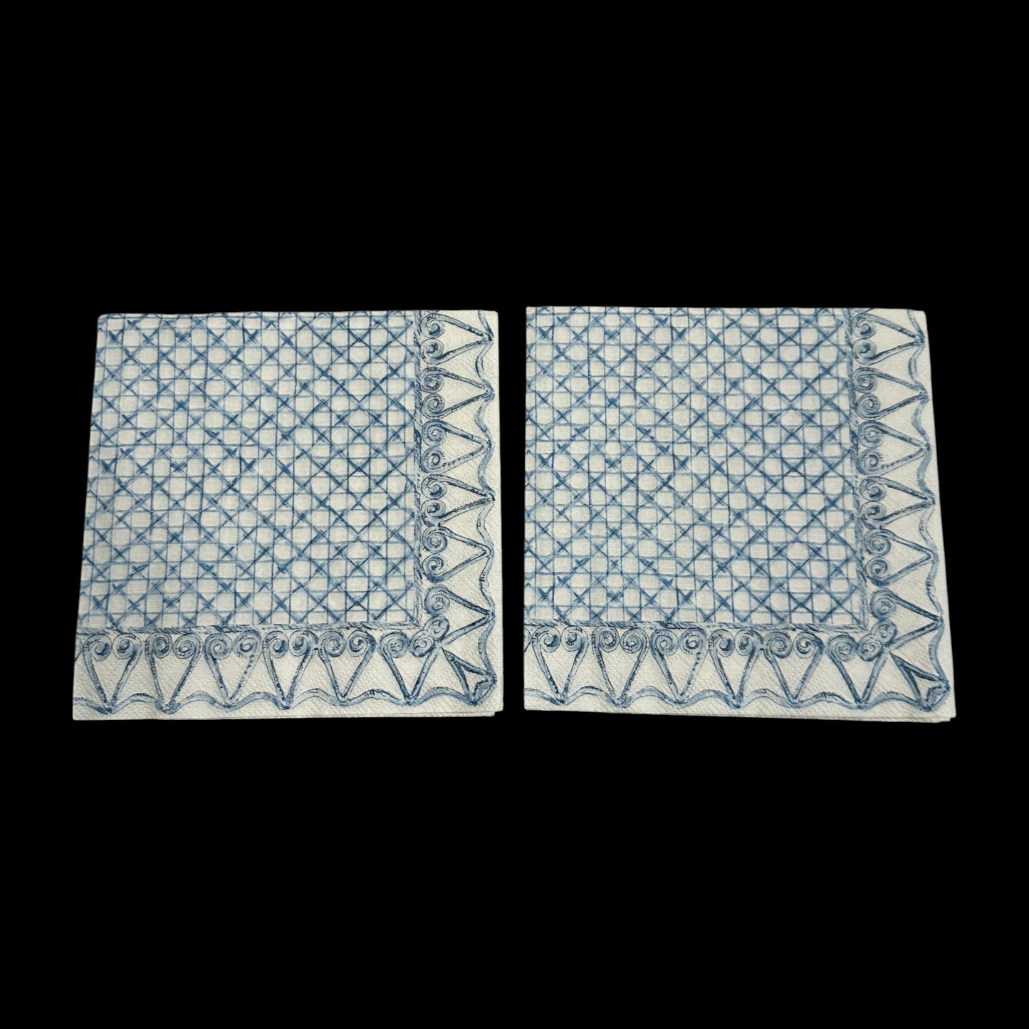 Two Blue lattice and swirl border paper napkin for ephemera, scrapbooking, card making, collage, and decoupage craft projects.
