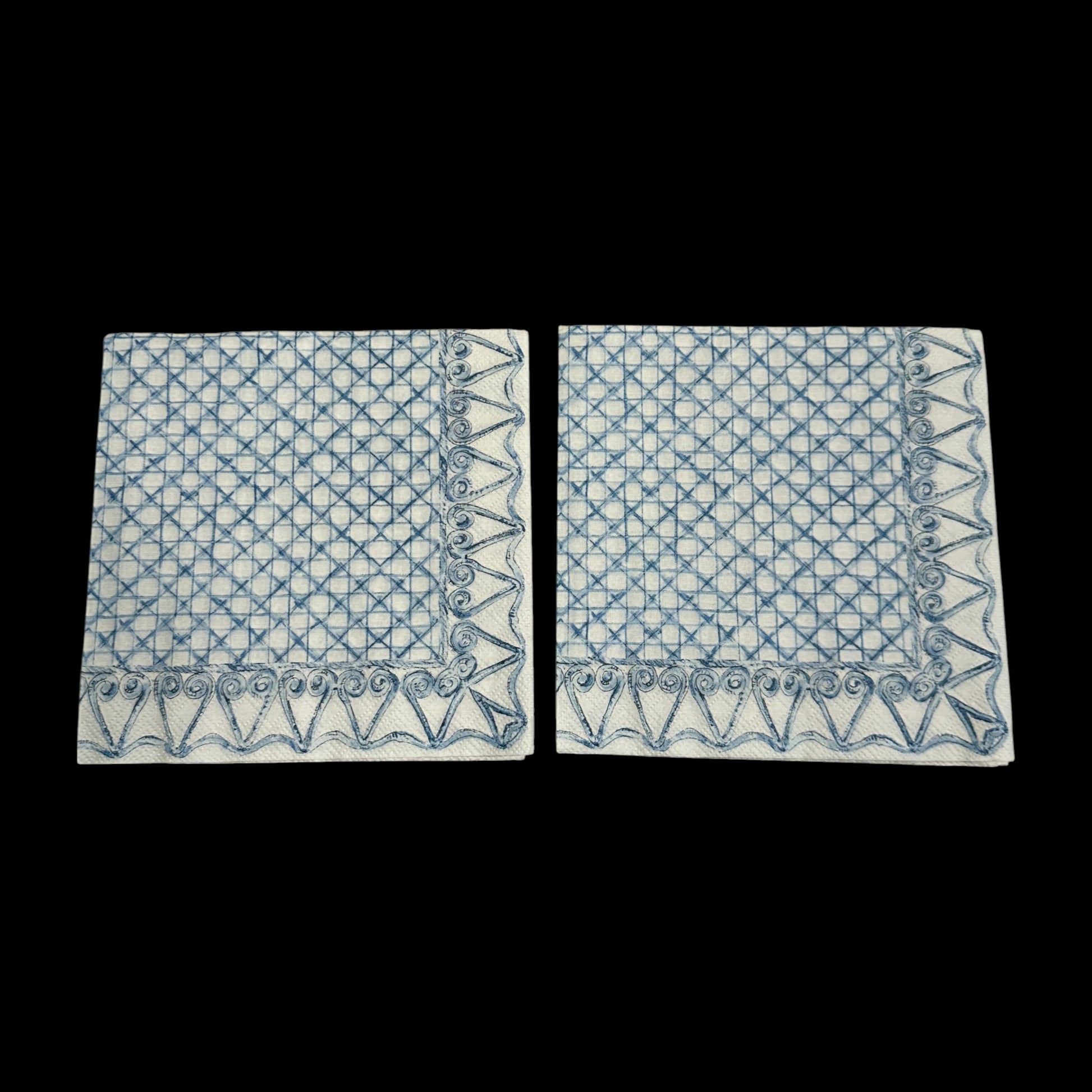 Two Blue lattice and swirl border paper napkin for ephemera, scrapbooking, card making, collage, and decoupage craft projects.