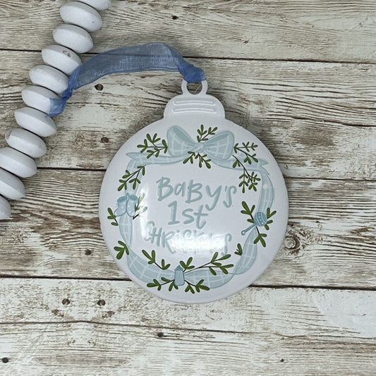 Adorno navideño azul para la primera Navidad del bebé