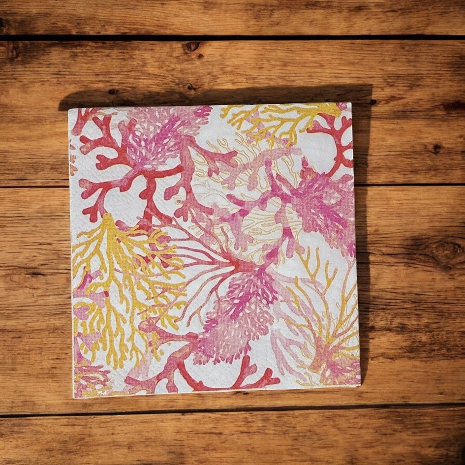 Servilletas para decoupage con diseño de coral marino Tommy Bahama rosa naranja amarillo cóctel