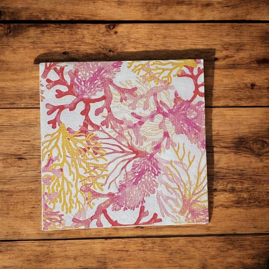 Servilletas para decoupage con diseño de coral marino Tommy Bahama rosa naranja amarillo cóctel