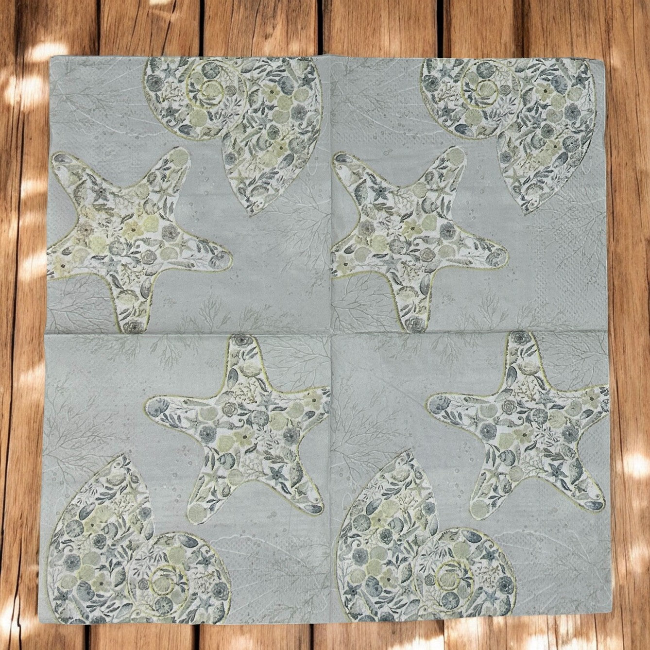 Servilletas con diseño de estrellas de mar y conchas marinas para decoupage, papel para cócteles de color azul y verde para días de playa de verano