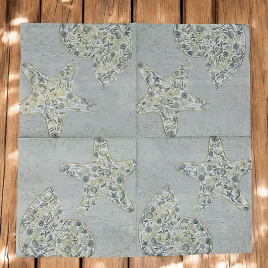 Servilletas con diseño de estrellas de mar y conchas marinas para decoupage, papel para cócteles de color azul y verde para días de playa de verano