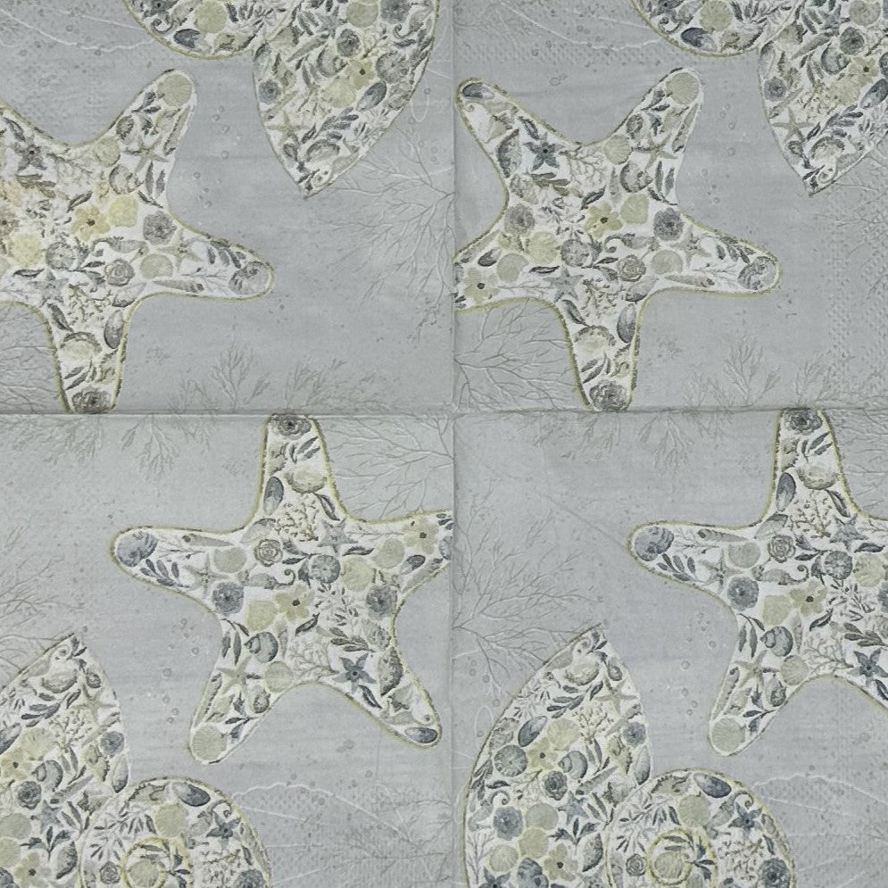 Servilletas con diseño de estrellas de mar y conchas marinas para decoupage, papel para cócteles de color azul y verde para días de playa de verano