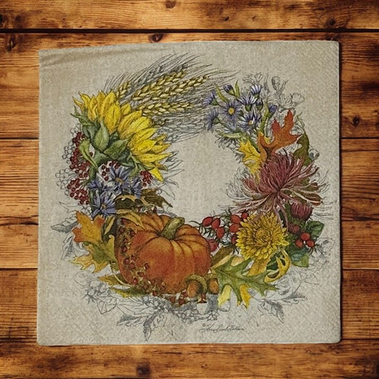 Servilletas con decoupage y coronas de cosecha, hermosas manualidades de papel para cócteles otoñales