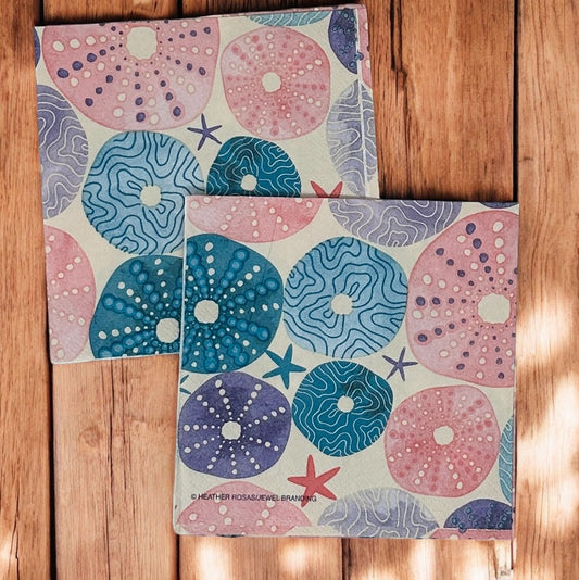Servilletas con diseño de estrellas de mar para decoupage, papel para cócteles, color azul y verde, para días de playa y conchas marinas