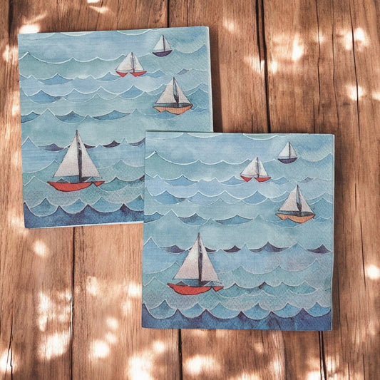 Servilletas con motivos náuticos para decoupage, papel para cóctel costero de Nueva Inglaterra, azul y rojo