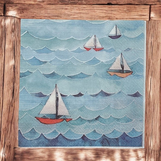 Servilletas con motivos náuticos para decoupage, papel para cóctel costero de Nueva Inglaterra, azul y rojo