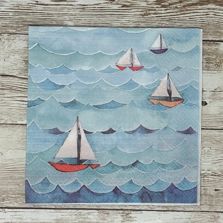 Servilletas con motivos náuticos para decoupage, papel para cóctel costero de Nueva Inglaterra, azul y rojo