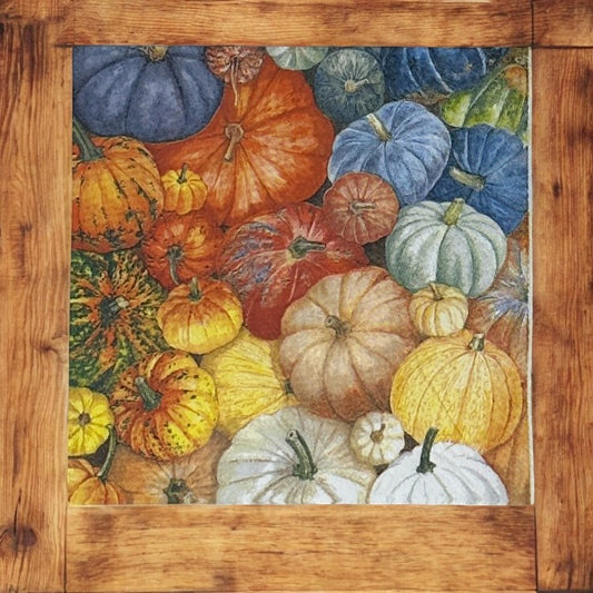 Servilletas con decoupage de calabaza de otoño, parches para Acción de Gracias, Halloween, naranja, amarillo y azul, cócteles, manualidades con papel, fabricación de tarjetas