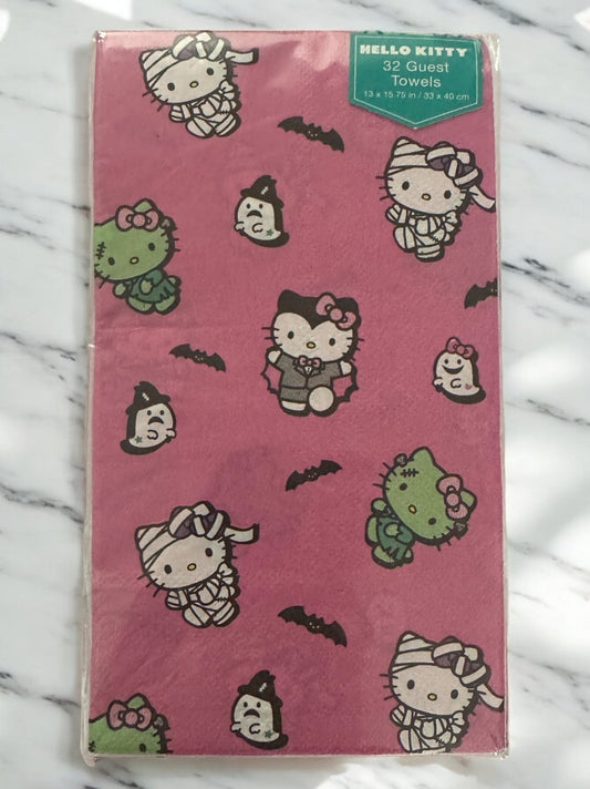 Toallas para invitados de Halloween con diseño de momias, vampiros y zombis de Hello Kitty para fiesta de otoño
