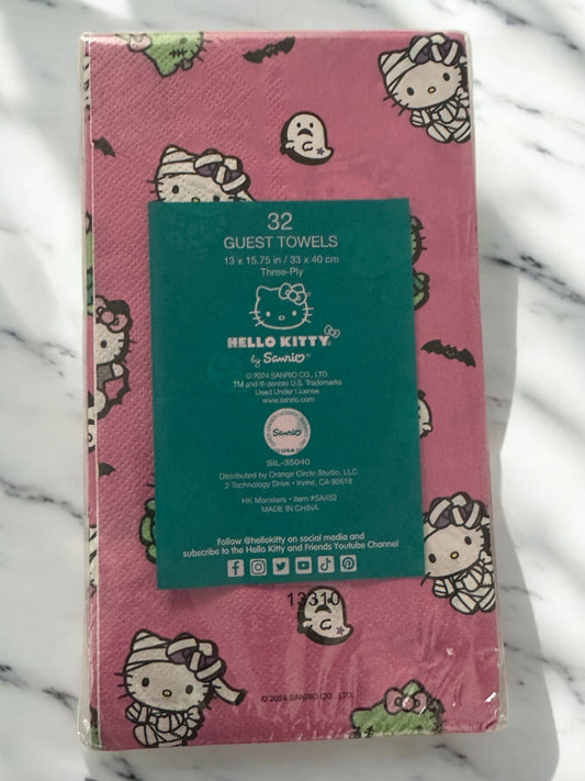 Toallas para invitados de Halloween con diseño de momias, vampiros y zombis de Hello Kitty para fiesta de otoño