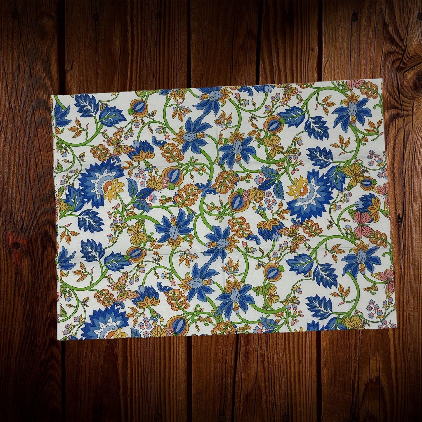 Decoupage Napkins Floral Blue Mustard Green Elegant Guest Paper Crafts