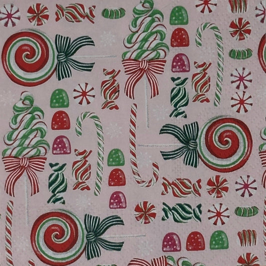 pink paper napkin with old fashioned christmas candy