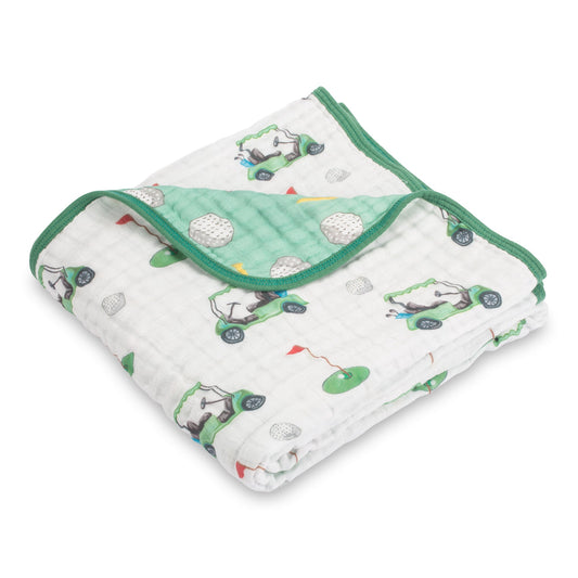 LollyBanks Muslin Baby Blanket, 100% Cotton Lightweight Baby Quilt, 47"x 47" and 6 Layers Newborn Blanket, (Golf Print)