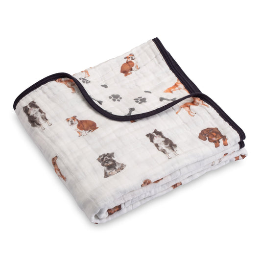 LollyBanks Muslin Baby Blanket, 100% Cotton Lightweight Baby Quilt, 47"x 47" and 6 Layers Newborn Blanket, (Puppies Print)