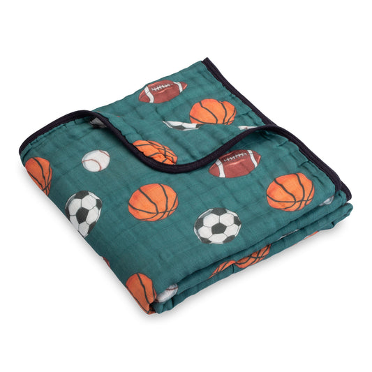 LollyBanks Muslin Baby Blanket, 100% Cotton Lightweight Baby Quilt, 47"x 47" and 6 Layers Newborn Blanket, (Sports Print)