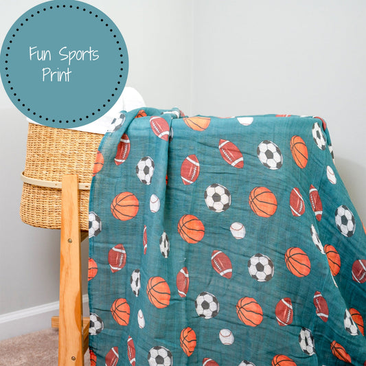 LollyBanks Muslin Swaddle Blankets, 100% Cotton Baby Blanket, 47"x 47" Newborn Swaddle Blanket, (Sports Theme)