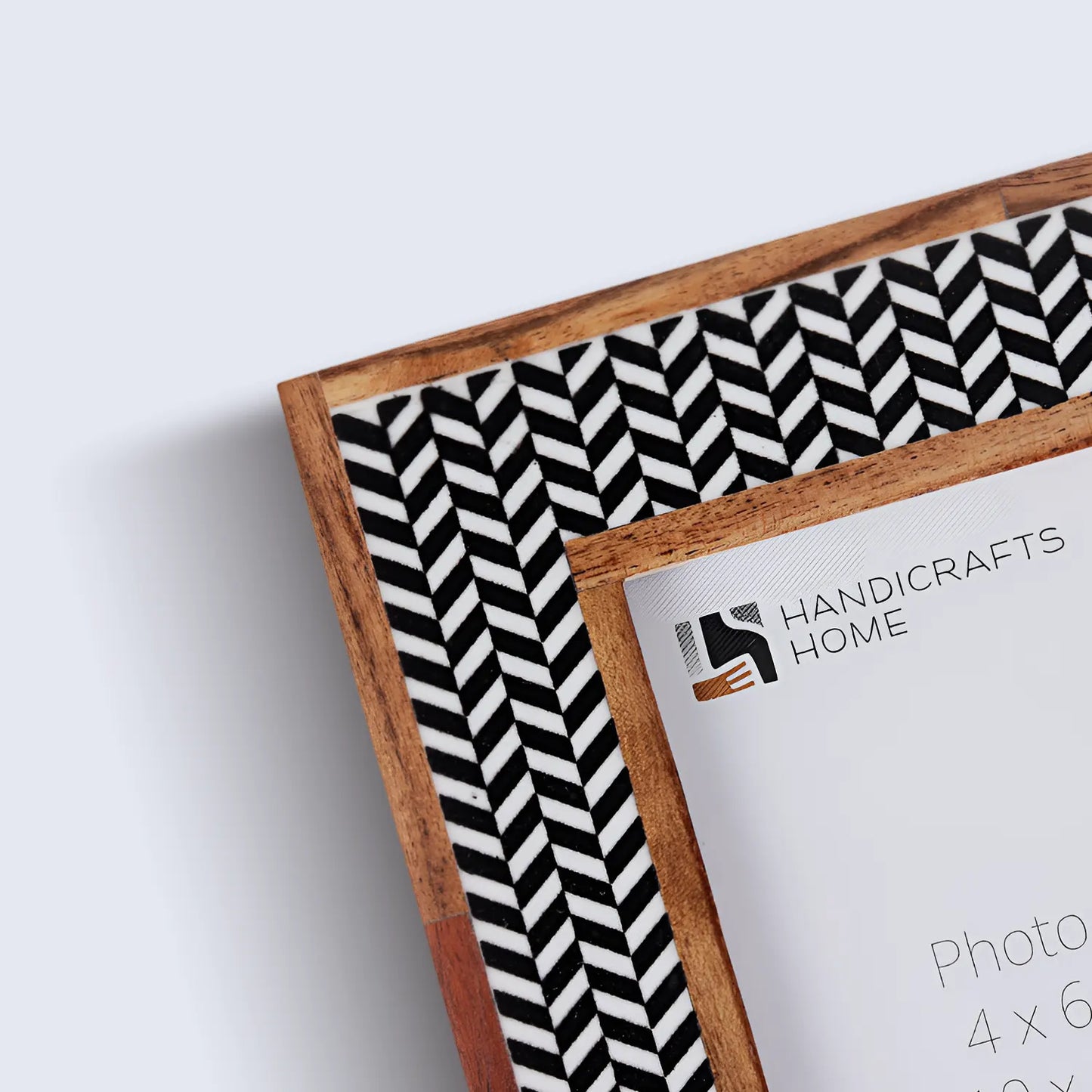 Chevron Herringbone Resin Inlay Picture Frame with Wooden Border, Black & White