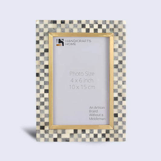 Bone Inlay & Brass Halo Pixels Pattern Picture Frame - 4x6