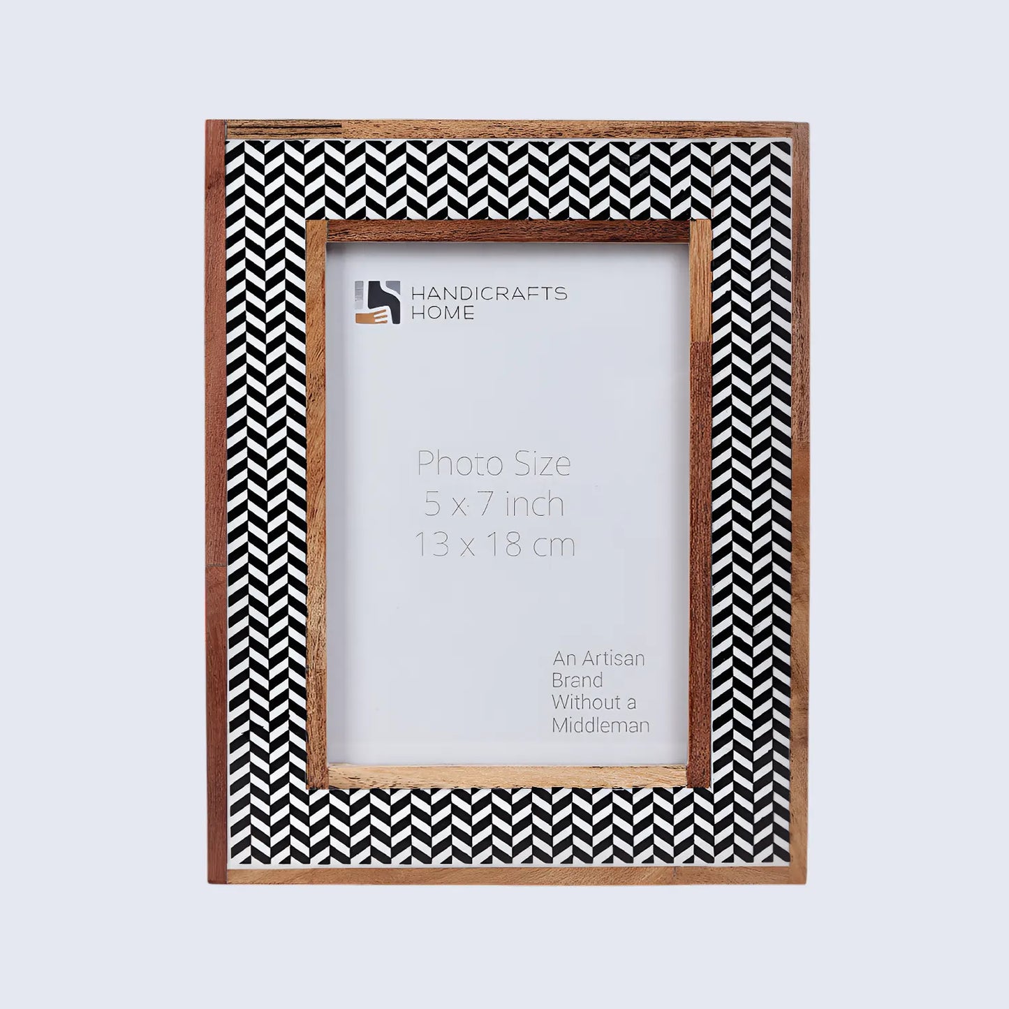 Chevron Herringbone Resin Inlay Picture Frame with Wooden Border, Black & White