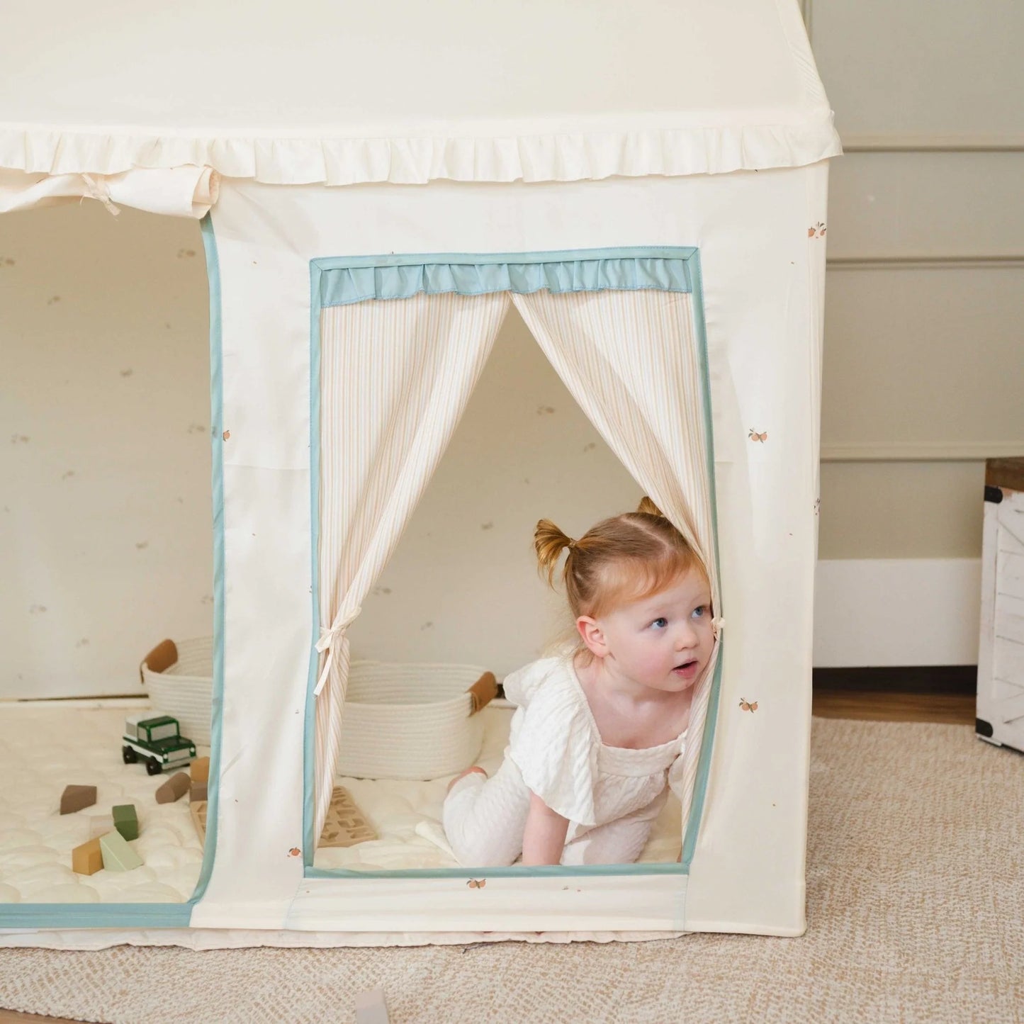 Tiny Land® Sweet Citrus Kids Play Tent – White and Blue Indoor Playhouse