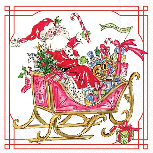 Roseanne Beck Santa's Sleigh with Presents Luncheon Decoupage Napkins – 6.5” x 6.5” (Set of 2)
